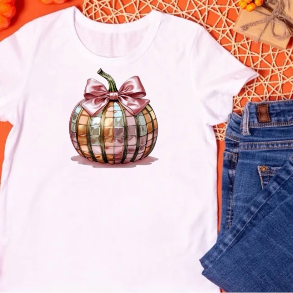 White Disco Pumpkin Graphic T-Shirt